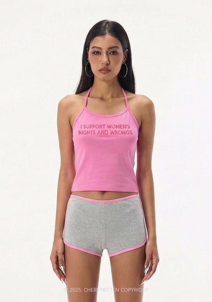 Rhinestone I Support Women Y2K Halter Neck Cami Cherrykitten