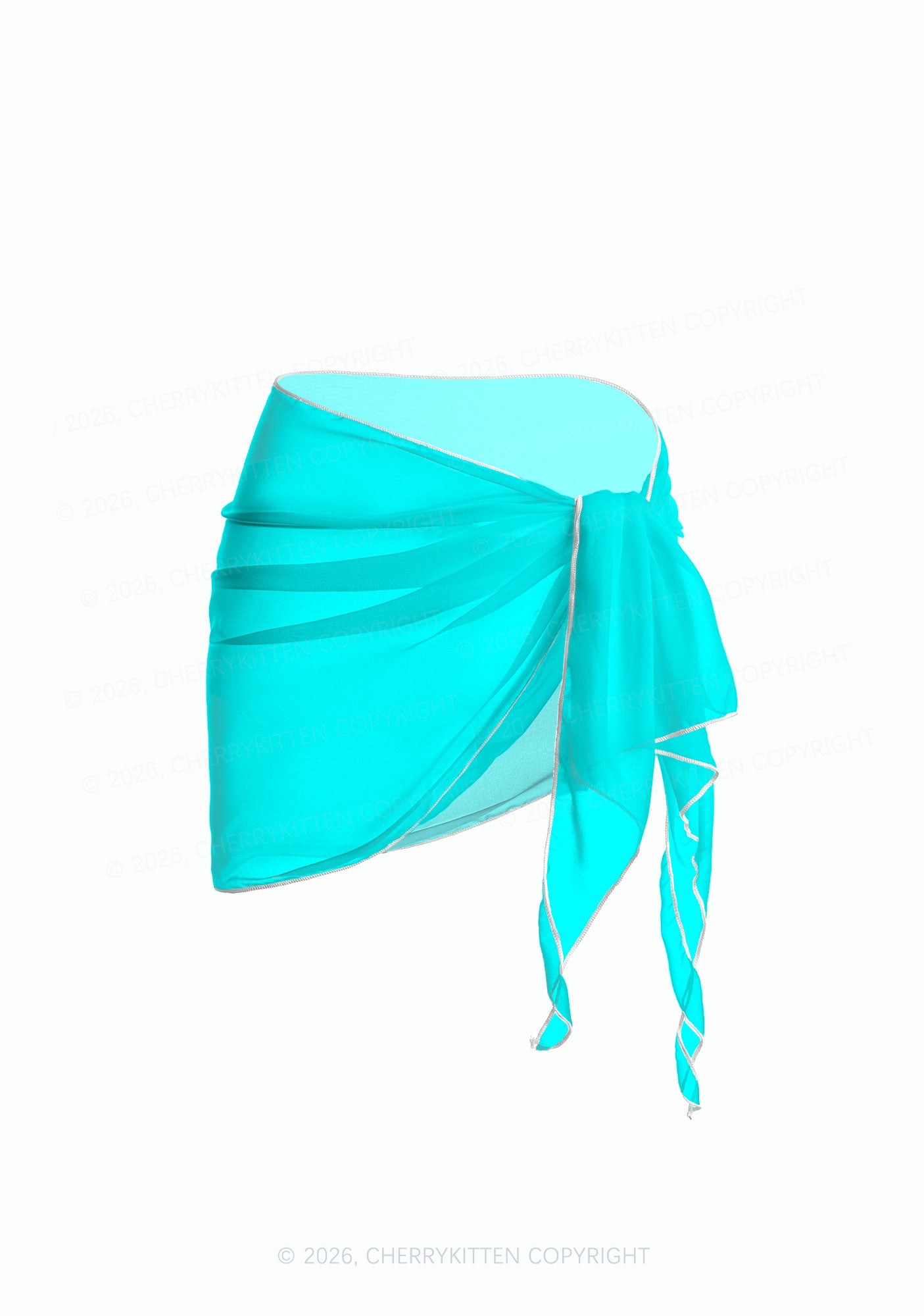 Aqua Blue Plain Y2K Print Bikini Set Cherrykitten