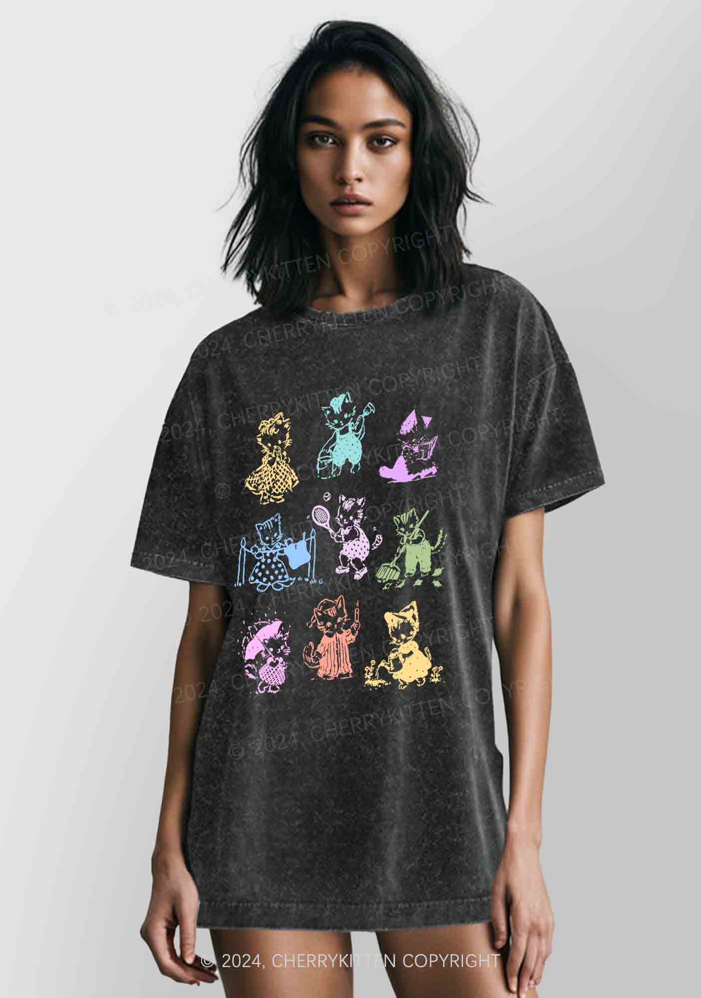 Tattoo Cat Y2K Washed Tee Cherrykitten