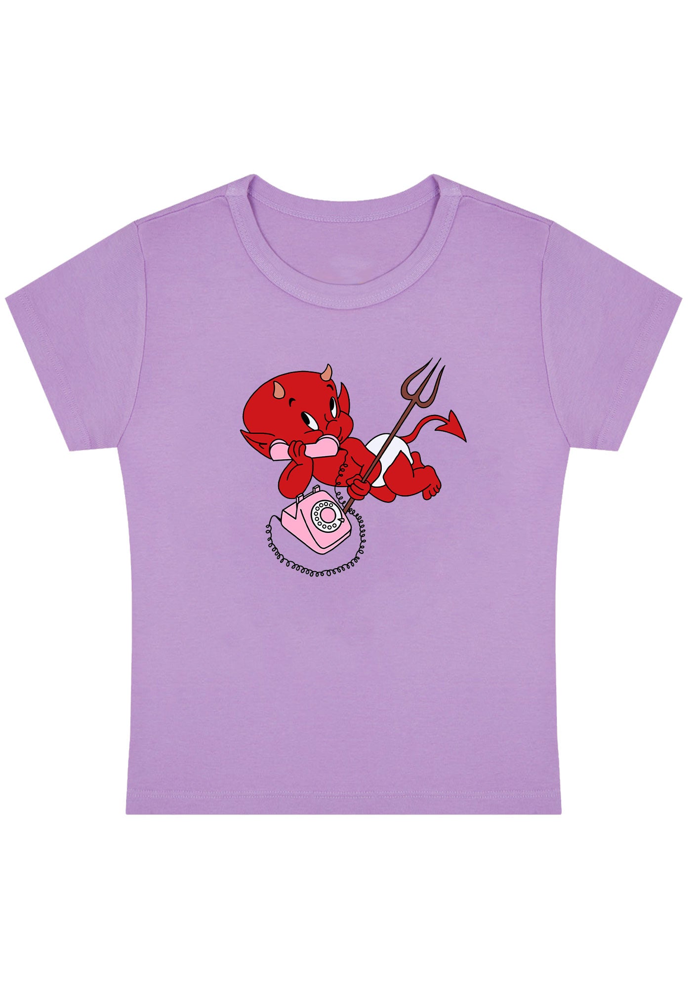 Little Devil On The Phone Y2K Baby Tee