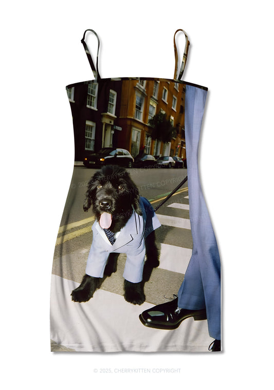 Suit Puppy Y2K Print Slip Dress Cherrykitten
