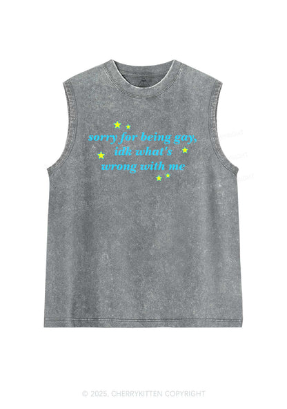 Sorry For Being Gay Pride Y2K Washed Muscle Tank Cherrykitten