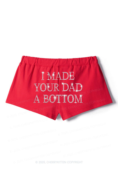 Rhinestone Made Your Dad A Bottom Pride Y2K Drawstring Mini Shorts Cherrykitten