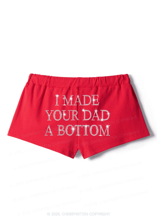 Rhinestone Made Your Dad A Bottom Pride Y2K Drawstring Mini Shorts Cherrykitten