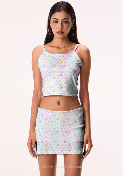 Rainbow Star On White Y2K Print Cami Crop Top Cherrykitten