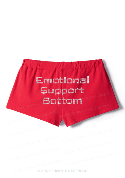 Rhinestone Emotional Support Bottom Pride Y2K Drawstring Mini Shorts Cherrykitten