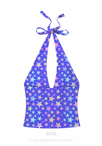Purple Alpha Male Pride Y2K Print Halter Deep V Neck Cami Cherrykitten