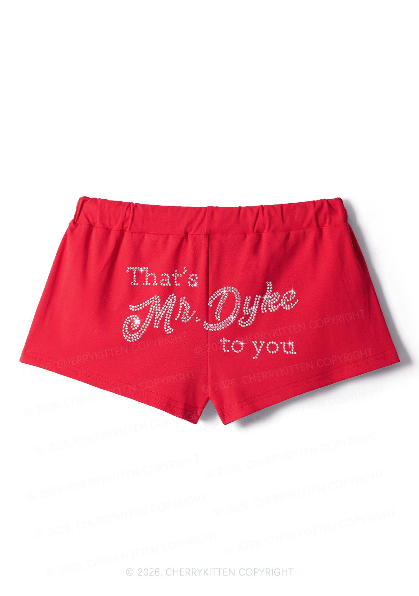 Rhinestone Thats Mr Dyke To You Pride Y2K Drawstring Mini Shorts Cherrykitten