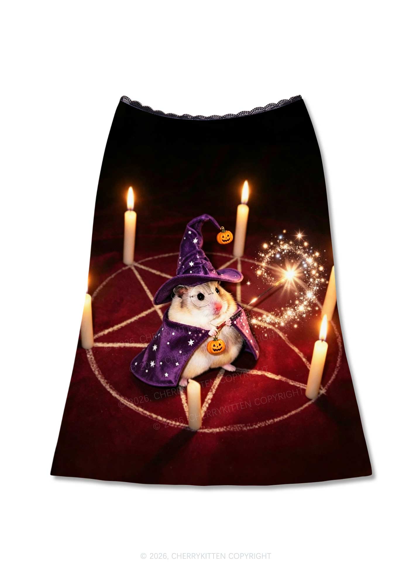 Halloween Wizard Hamster Y2K Print Midi Skirt Cherrykitten