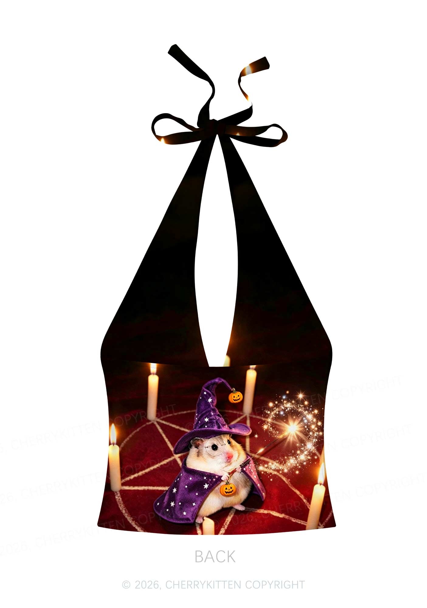 Halloween Wizard Hamster Y2K Print Halter Deep V Neck Cami Cherrykitten