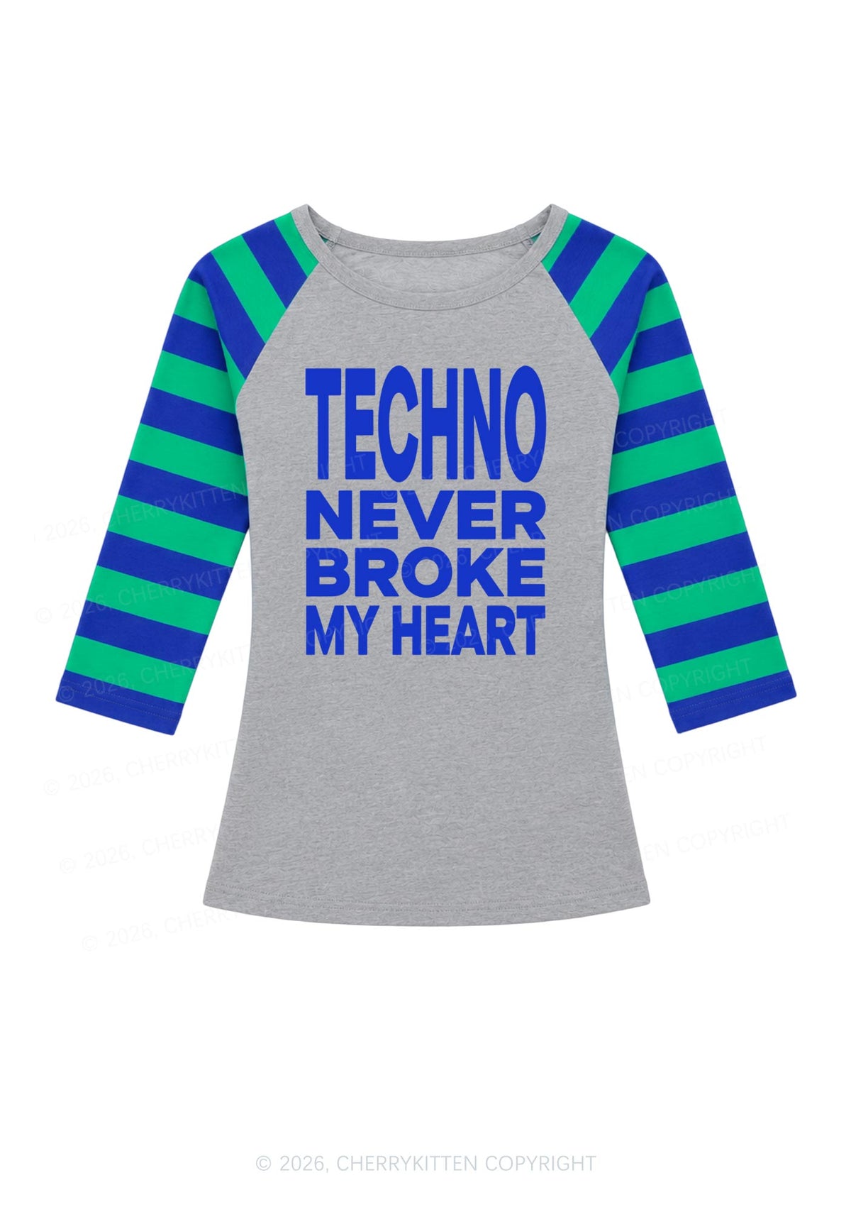 Techno Never Broke My Heart Y2K Raglan Sleeve Crop Top Cherrykitten
