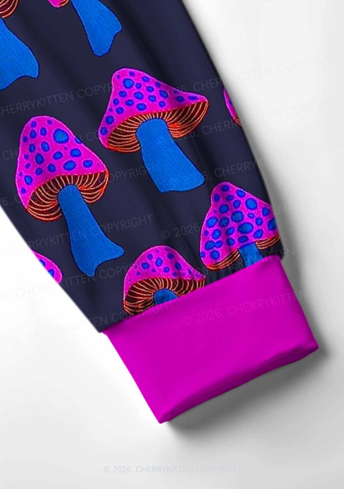 Blue Mushroom Y2K Print Long Sleeve Pajama Set Cherrykitten