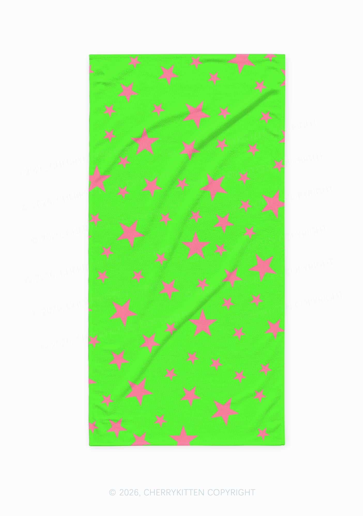 Pink Star On Green Y2K Beach Towel Cherrykitten