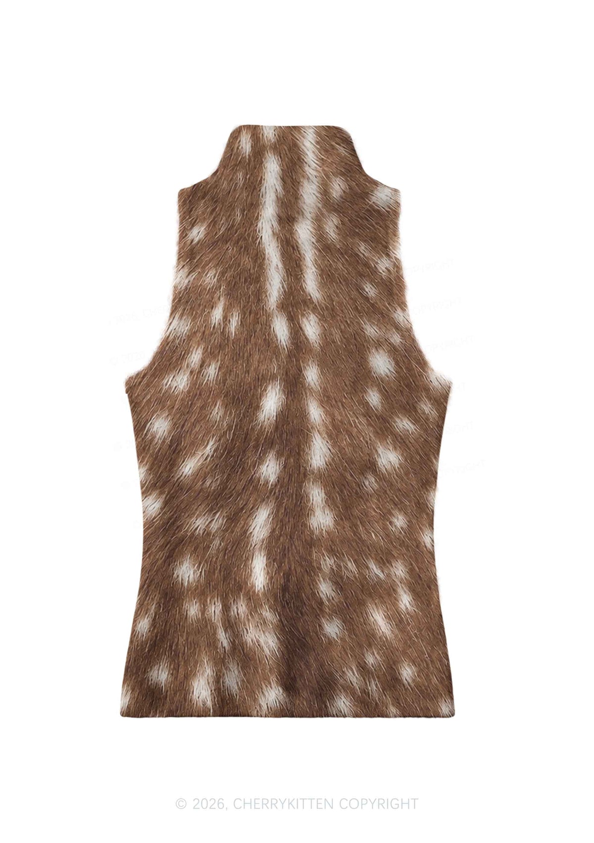 Brown Deer Dots Y2K Knit Turtleneck Tank Top Cherrykitten
