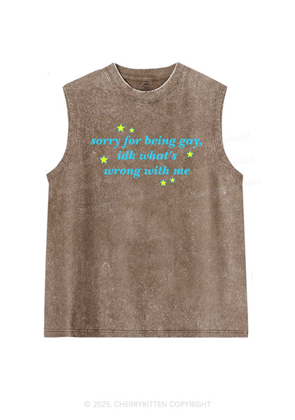 Sorry For Being Gay Pride Y2K Washed Muscle Tank Cherrykitten