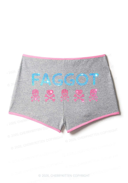 Rhinestone Faggot Skull Pride Y2K Booty Shorts Cherrykitten