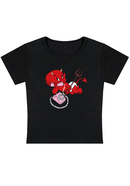 Little Devil On The Phone Y2K Baby Tee