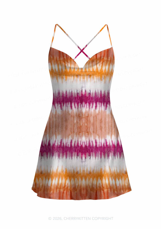 Lesbian Tie Dye Pride Y2K Print Satin Cowl Neck Slip Dress Cherrykitten