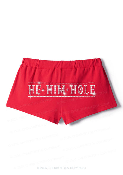 Rhinestone He Him Hole Pride Y2K Drawstring Mini Shorts Cherrykitten
