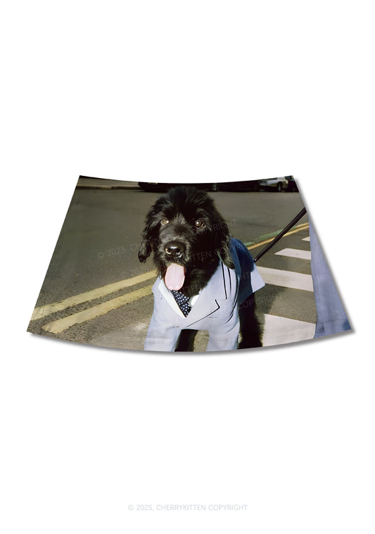 Suit Puppy Y2K Print Mini Skirt Cherrykitten