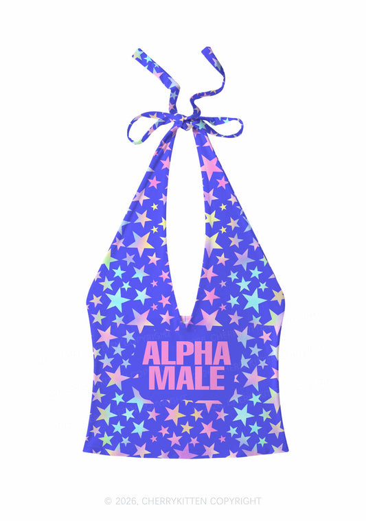 Purple Alpha Male Pride Y2K Print Halter Deep V Neck Cami Cherrykitten