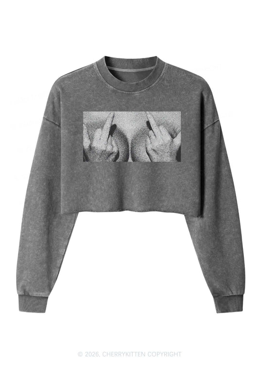 Middle Finger Bxxbs Y2K Crop Washed Sweatshirts Cherrykitten