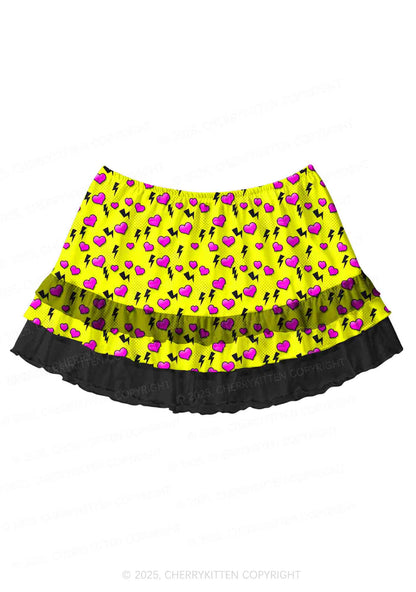 Heart Flash Valentine's Day Y2K Print Mini Layered Skirt Cherrykitten