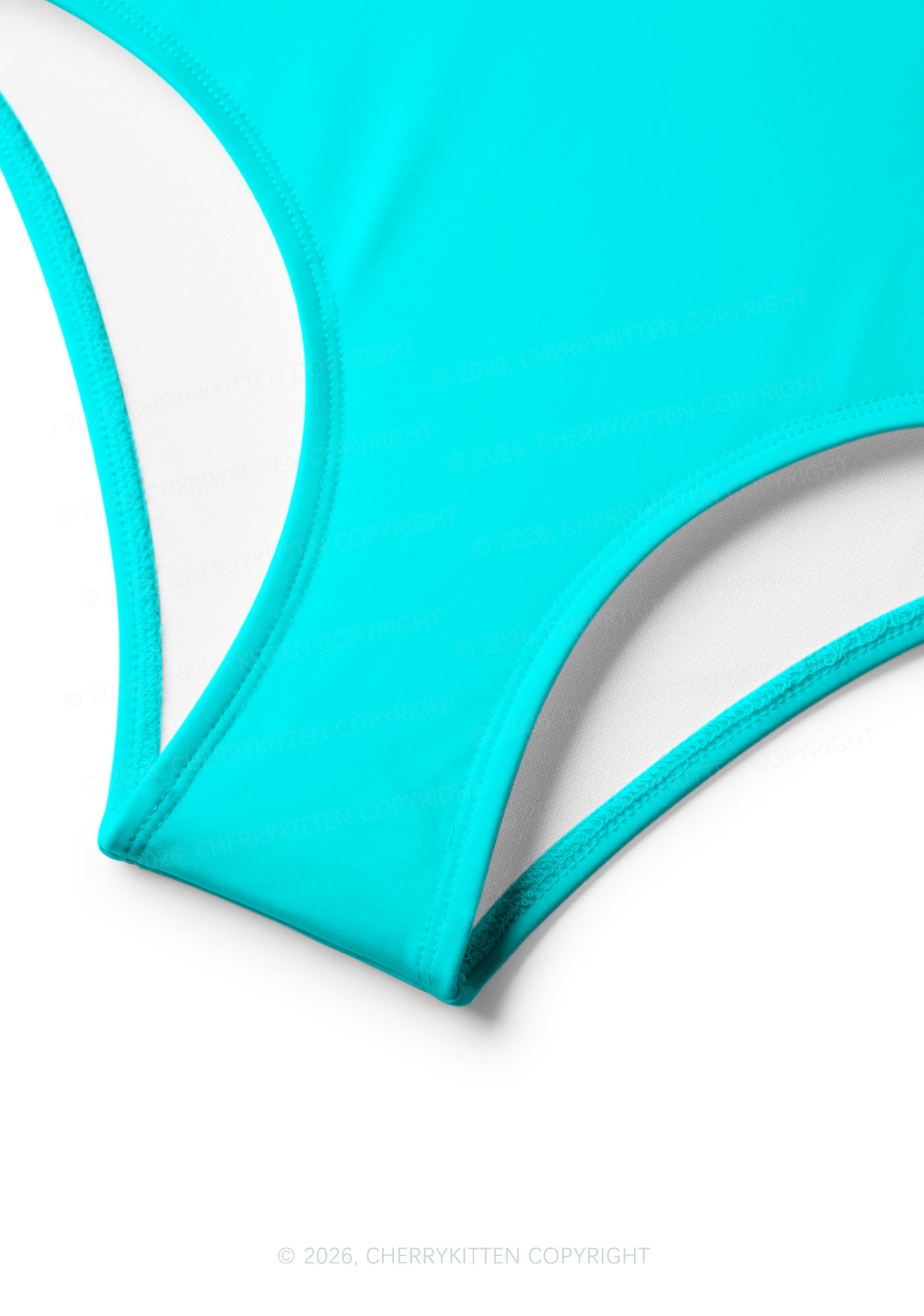 Aqua Blue Plain Y2K Print Bikini Set Cherrykitten