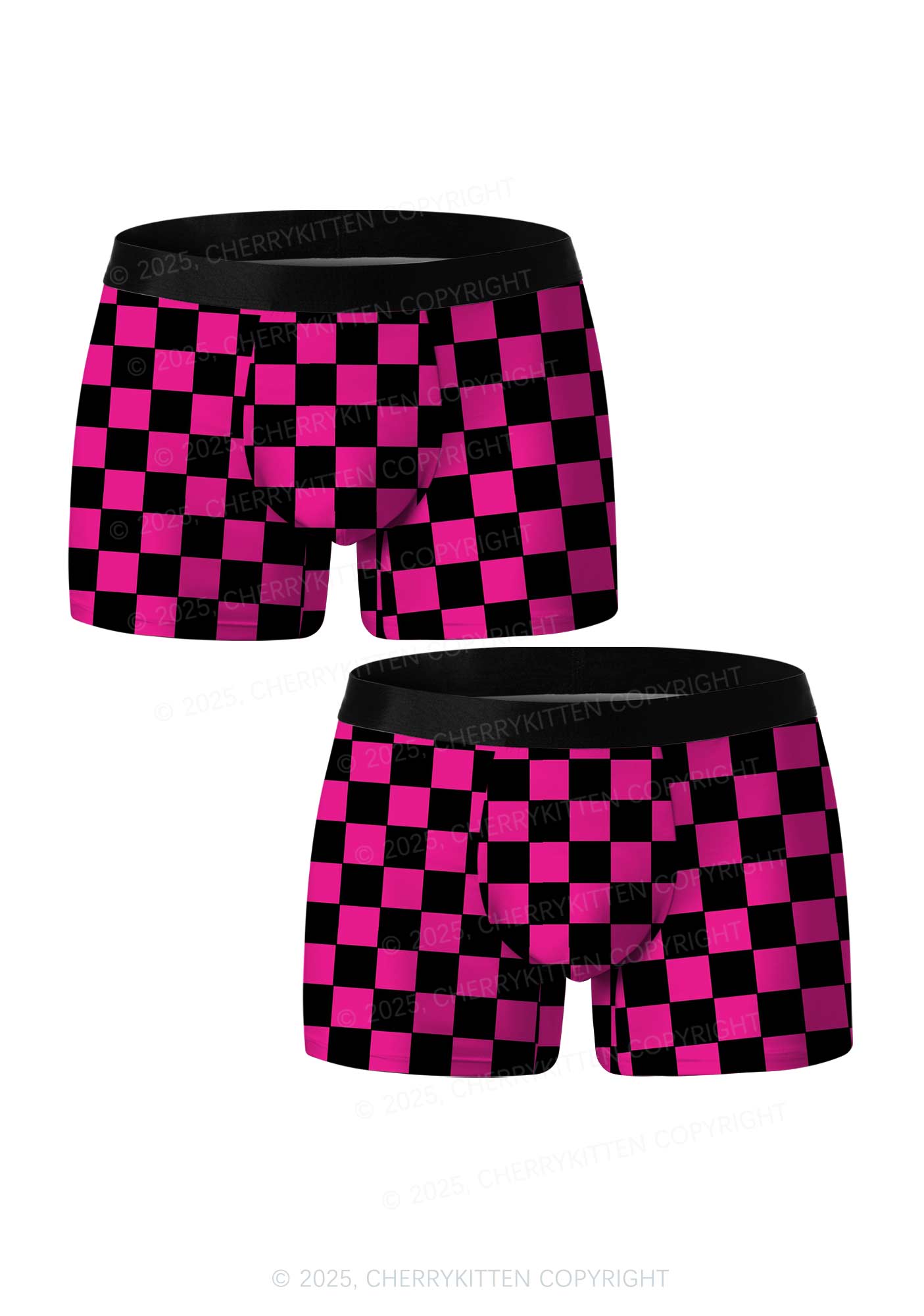 Black And Pink Check Valentine's Day Y2K Print Couples Boxer Briefs Set Cherrykitten