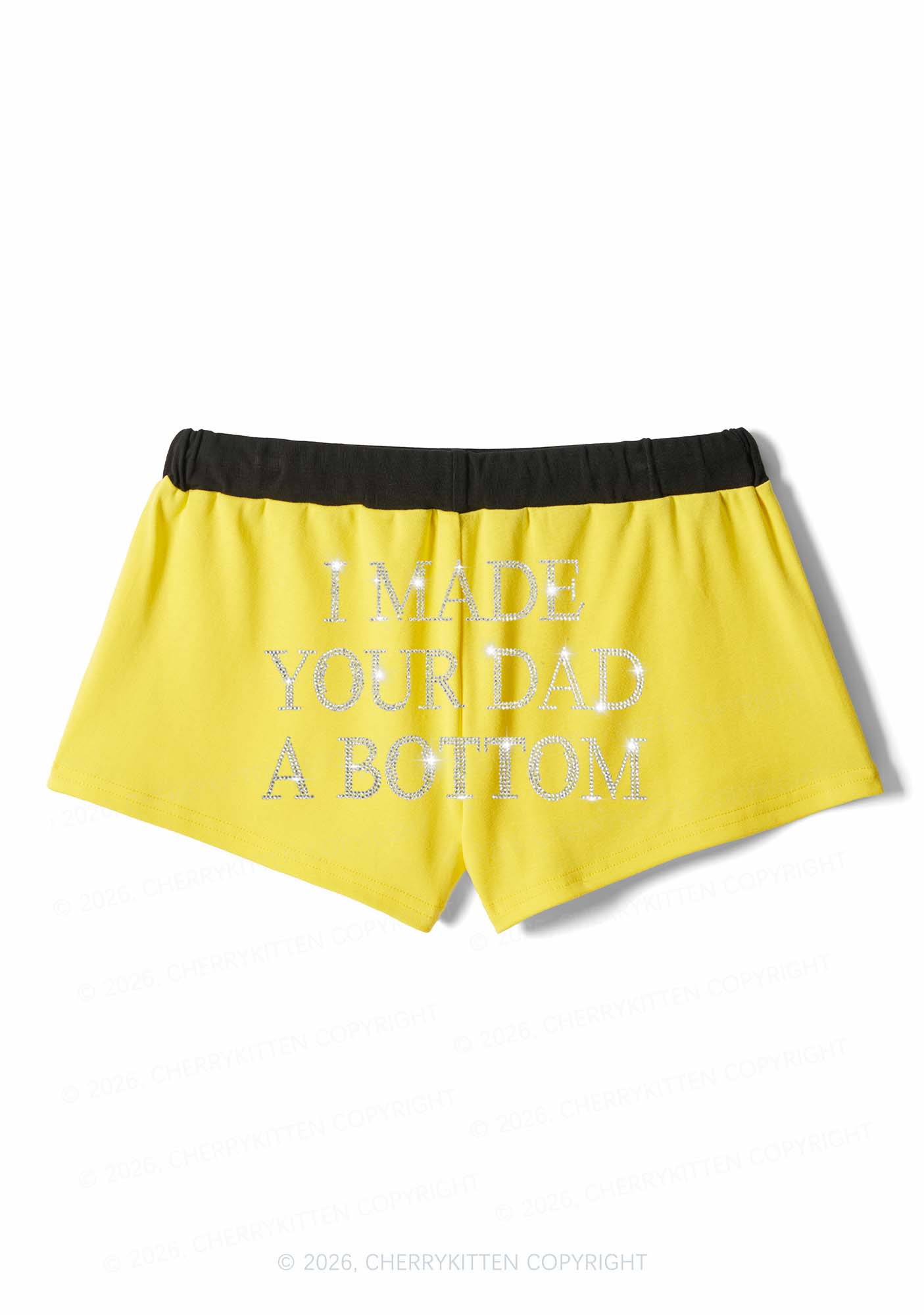 Rhinestone Made Your Dad A Bottom Pride Y2K Drawstring Mini Shorts Cherrykitten