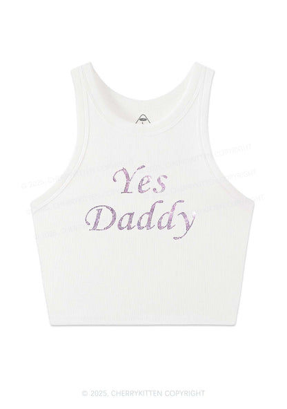 Rhinestone Yes Daddy Y2K Crop Tank Top Cherrykitten