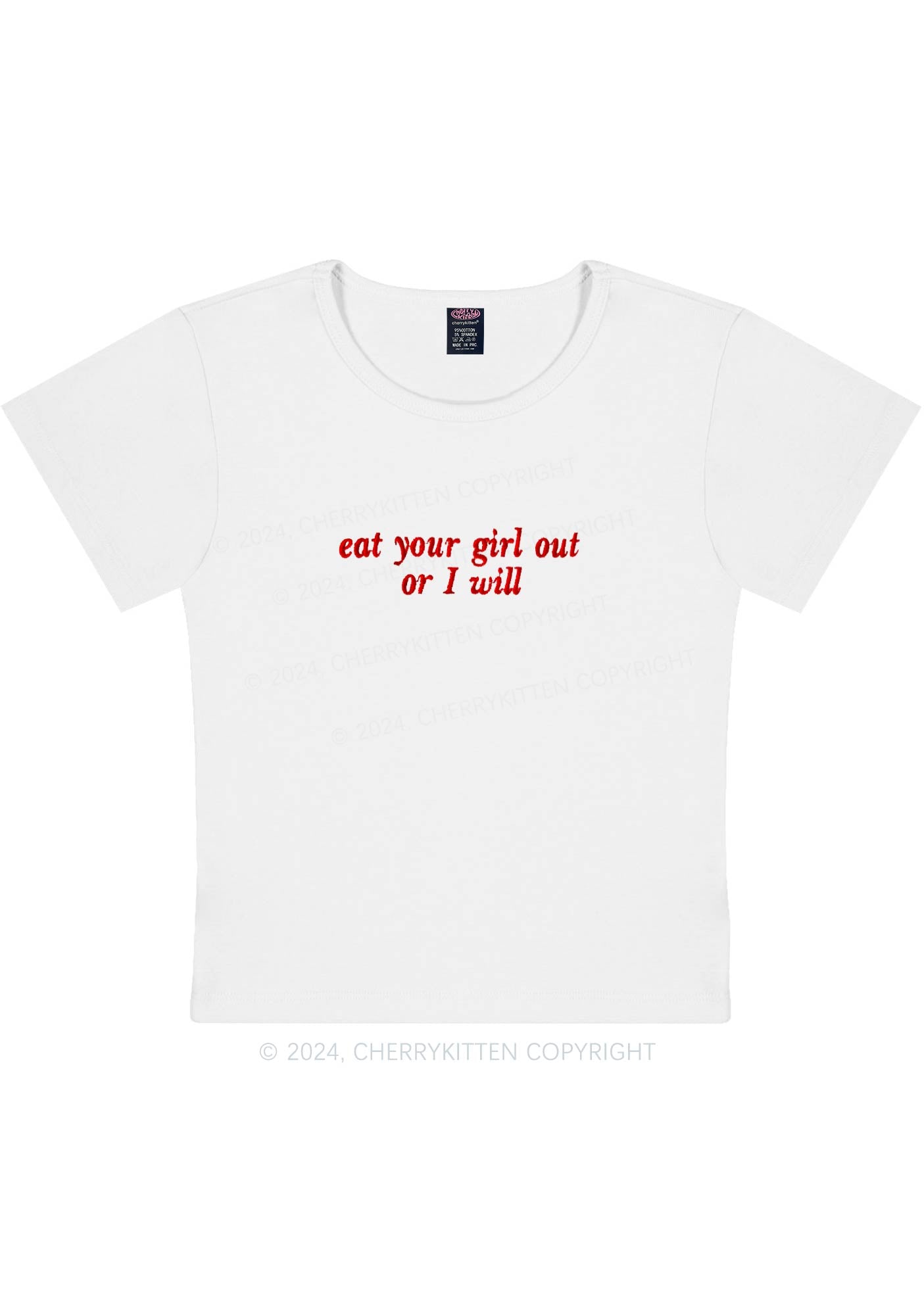 Embroidered Eat Your Girl Out Y2K Baby Tee Cherrykitten