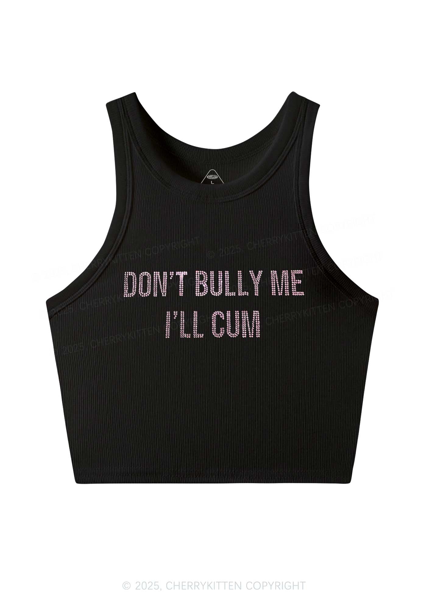 Rhinestone Dont Bully Me Y2K Crop Tank Top Cherrykitten