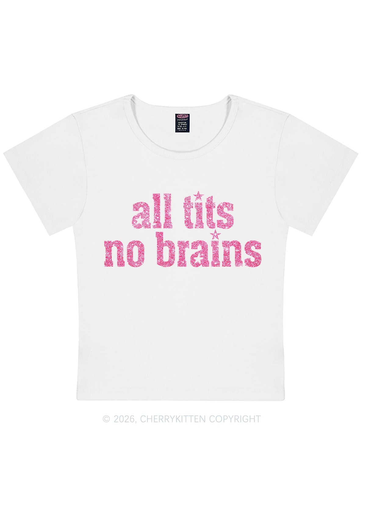 Glitter All Txts No Brains Y2K Baby Tee Cherrykitten