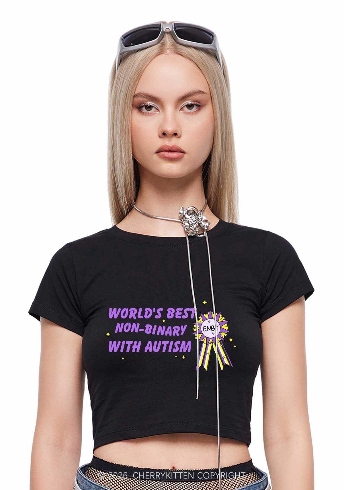 Worlds Best Nonbinary Y2K Baby Tee Cherrykitten
