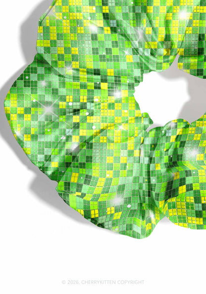 Green Disco Ball Grid Y2K Hair Scrunchie Cherrykitten