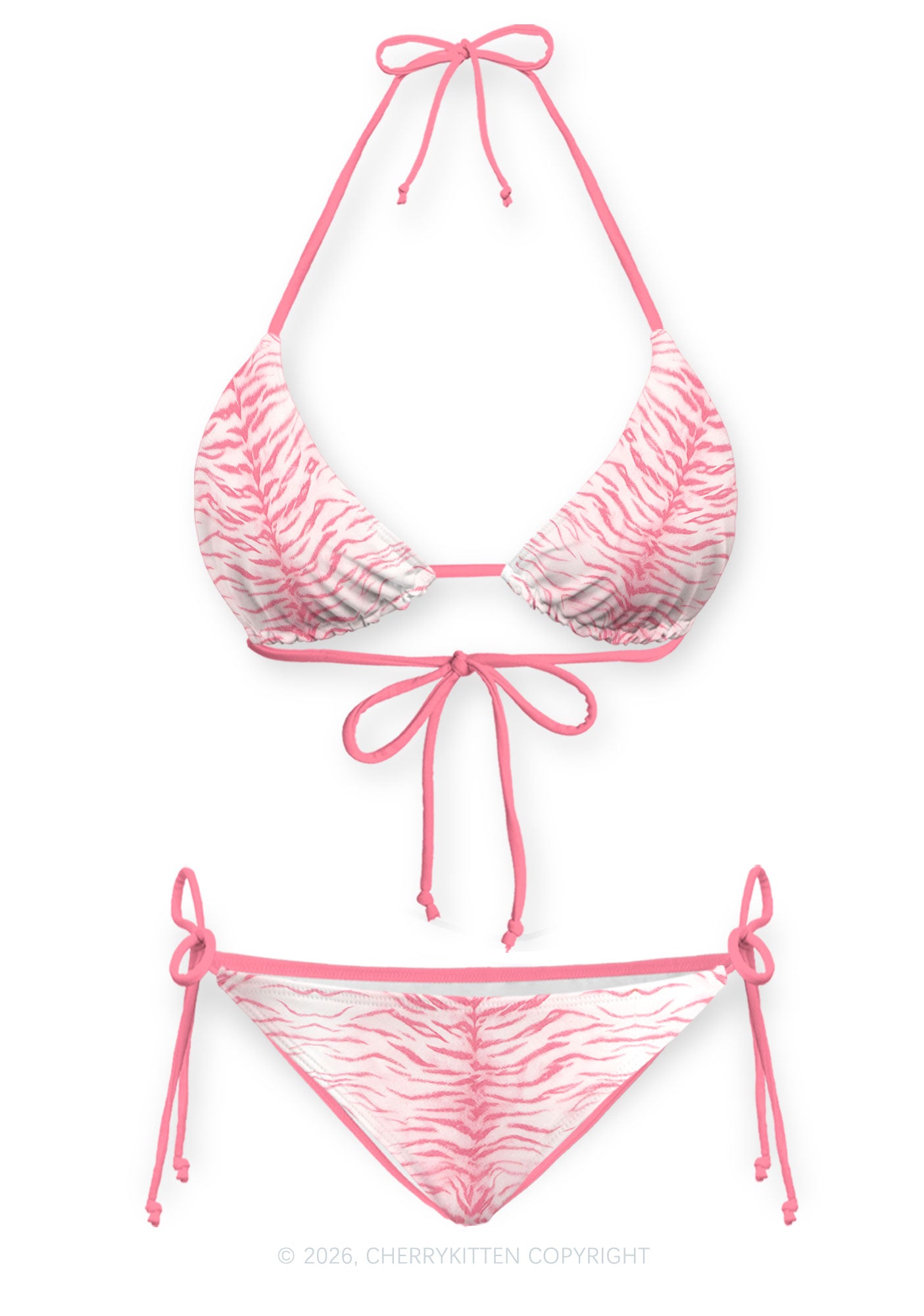 Pink Tiger Stripe Y2K Print Bikini Set Cherrykitten