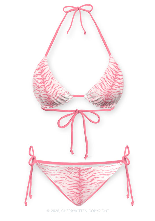 Pink Tiger Stripe Y2K Print Bikini Set Cherrykitten