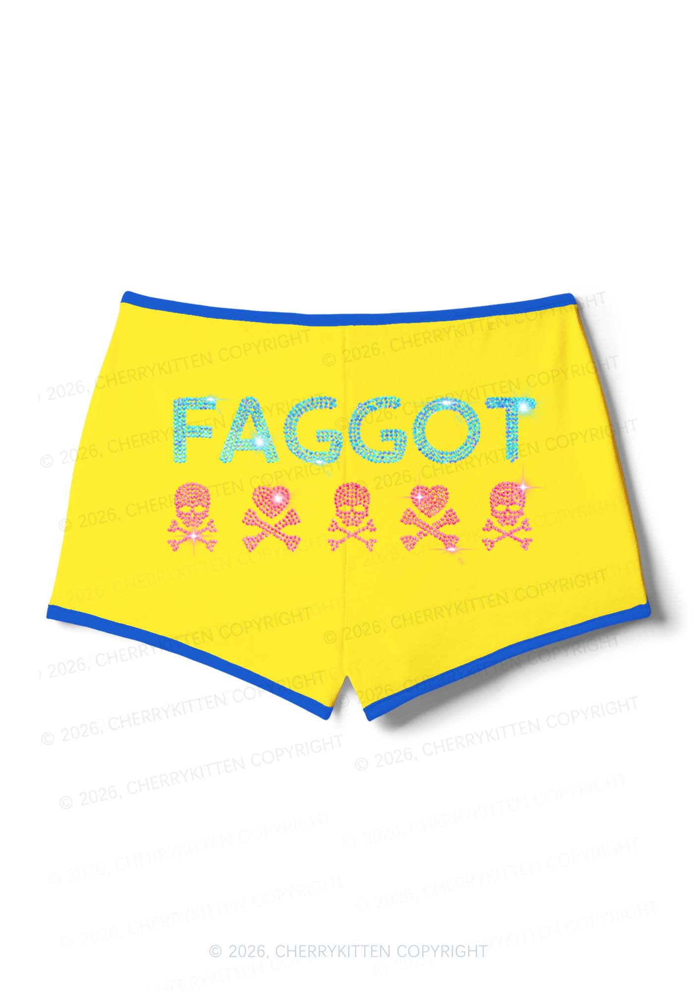 Rhinestone Faggot Skull Pride Y2K Booty Shorts Cherrykitten