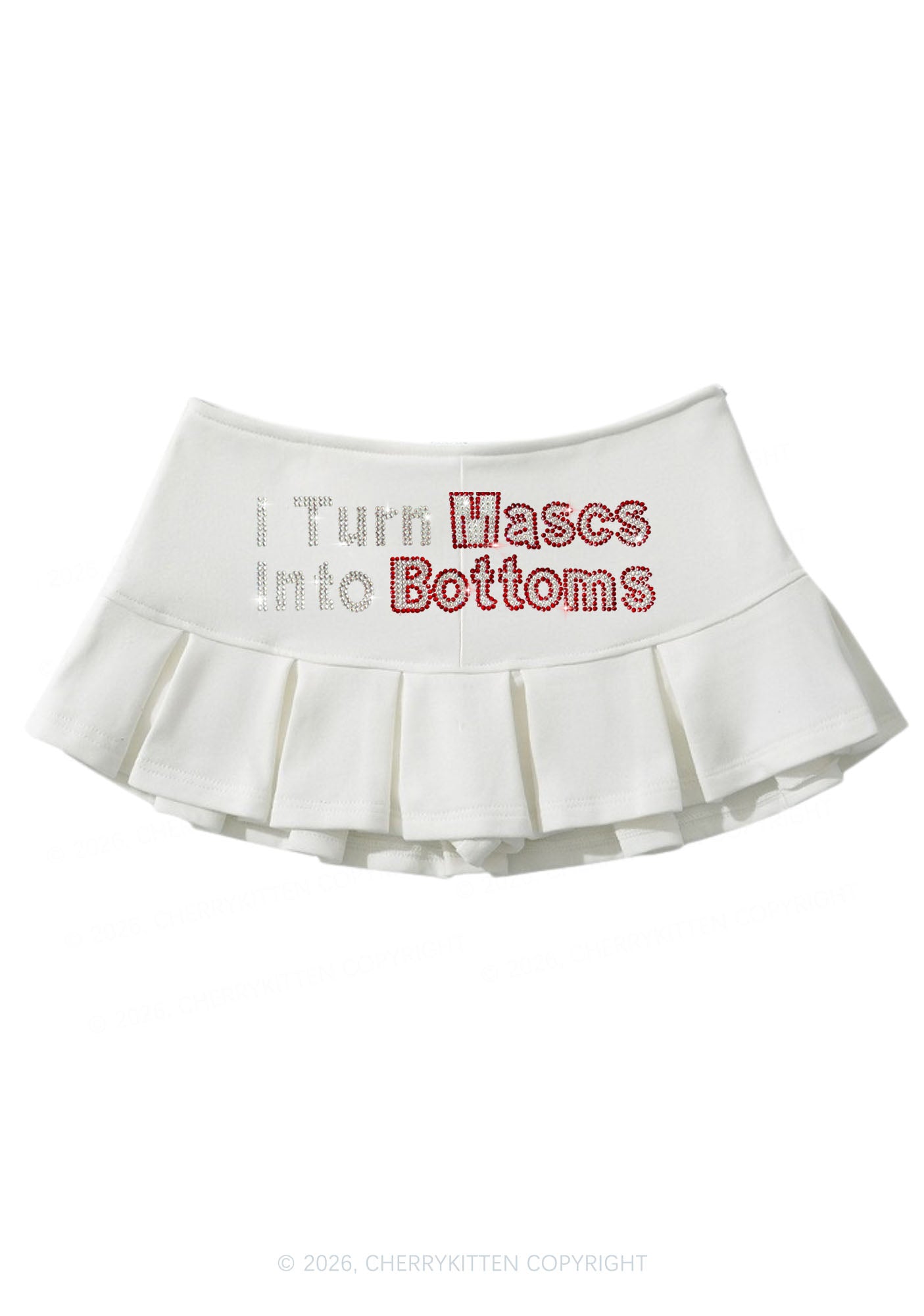 Rhinestone I Turn Mascs Into Bottoms Y2K Mini Pleated Skirts Cherrykitten