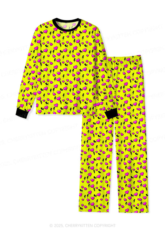 Heart Flash Valentine's Day Y2K Print Long Sleeve Pajama Set Cherrykitten