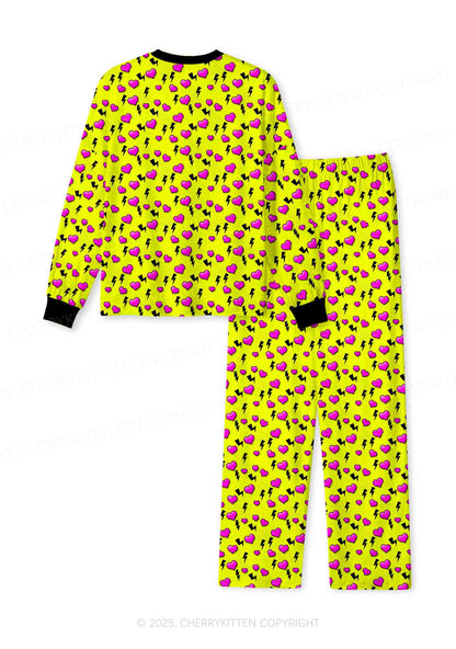 Heart Flash Valentine's Day Y2K Print Long Sleeve Pajama Set Cherrykitten