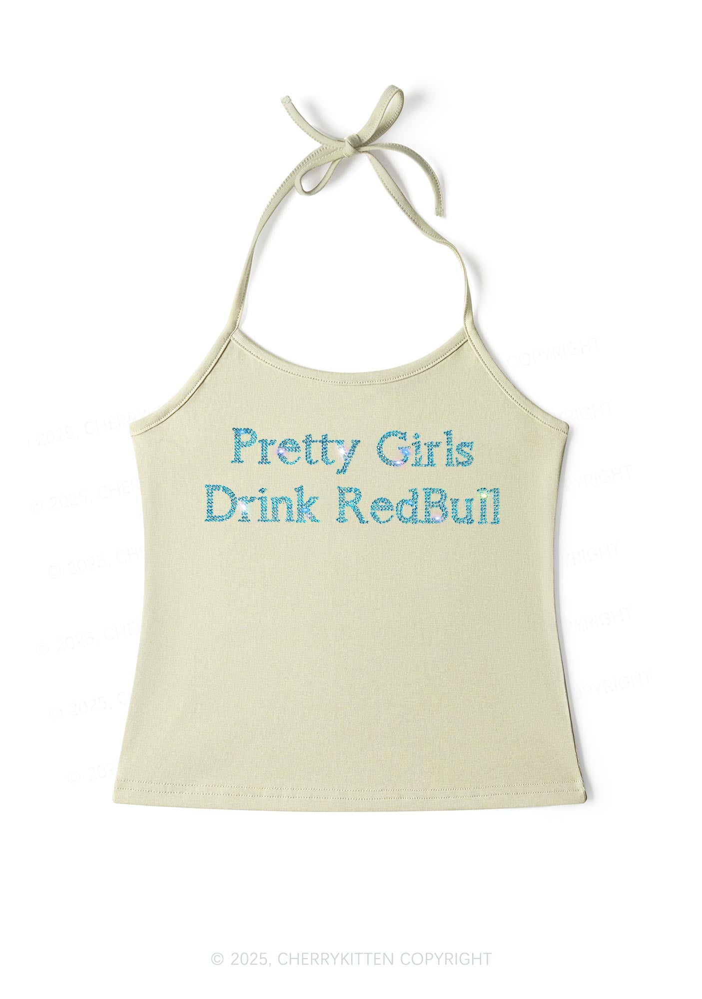 Rhinestone Pretty Girls Drink Red Y2K Halter Neck Cami Cherrykitten