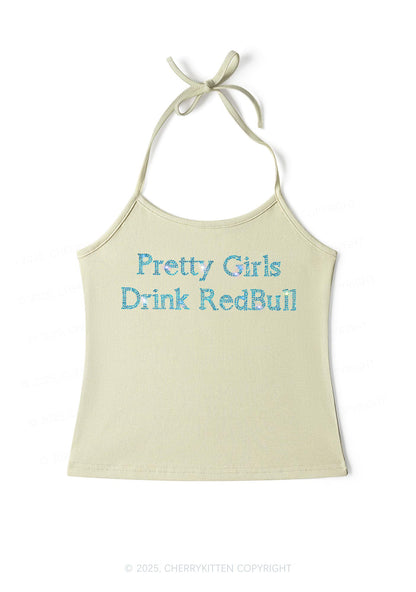 Rhinestone Pretty Girls Drink Red Y2K Halter Neck Cami Cherrykitten