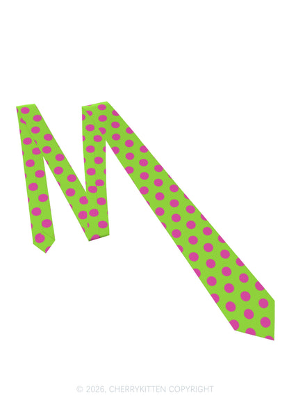 Pink Dots On Green Y2K Necktie Cherrykitten
