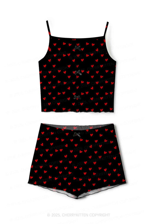 Hearts Fly Valentine's Day Y2K Print Cami Shorts Pajama Set Cherrykitten