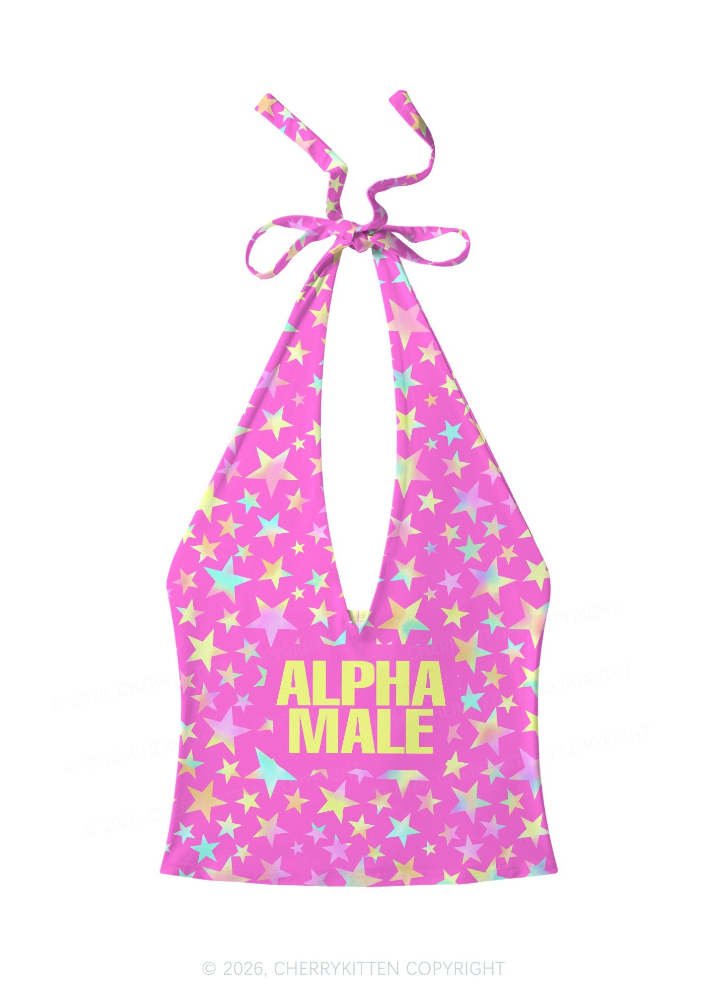 Hot Pink Alpha Male Pride Y2K Print Halter Deep V Neck Cami Cherrykitten