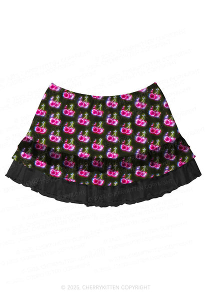 Glowing Cherry Dream Valentine's Day Y2K Print Mini Layered Skirt Cherrykitten