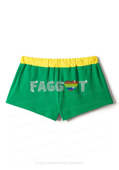 Rhinestone Rainbow Heart Faggot Pride Y2K Drawstring Mini Shorts Cherrykitten