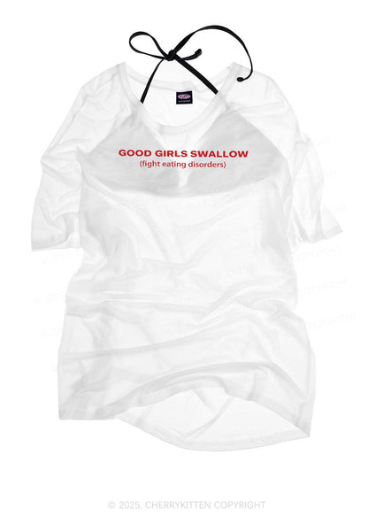 Good Girls Swallow Y2K Sheer Boyfriend Tee Cherrykitten